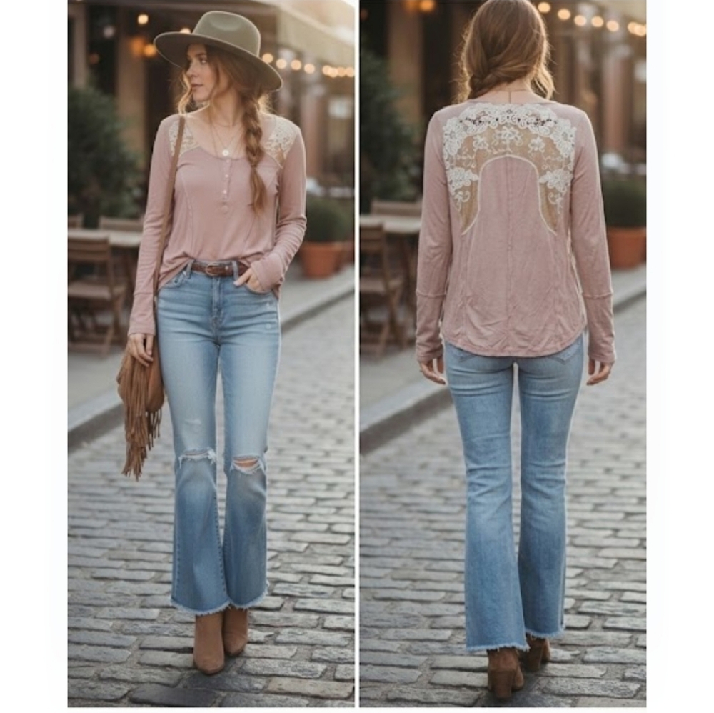 POL Women's Blouse with Lace Detail - Mauve